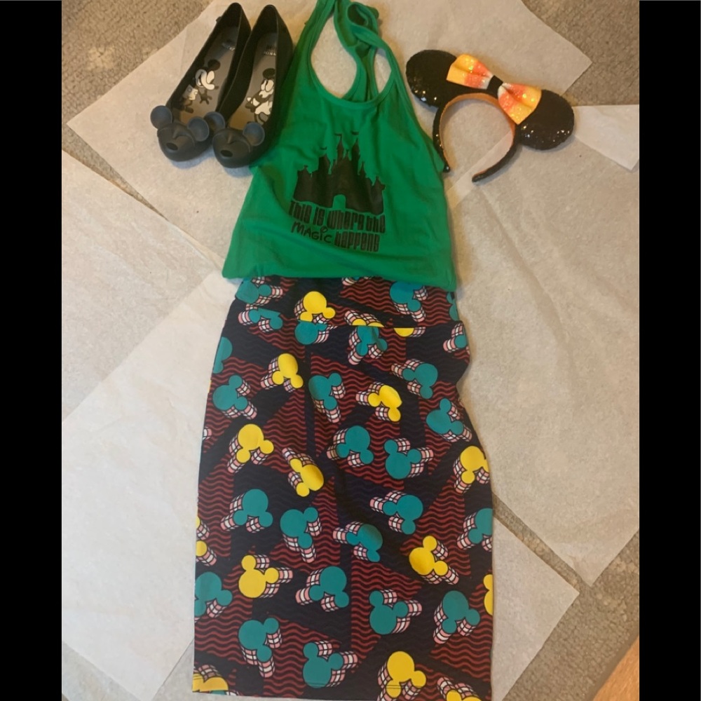 XS Mickey Mouse skirt and Small Disney tank